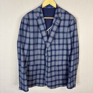 Sondergaard Copenhagen Slim Fit Blue Plaid Sport Coat Blazer 42R Two Button